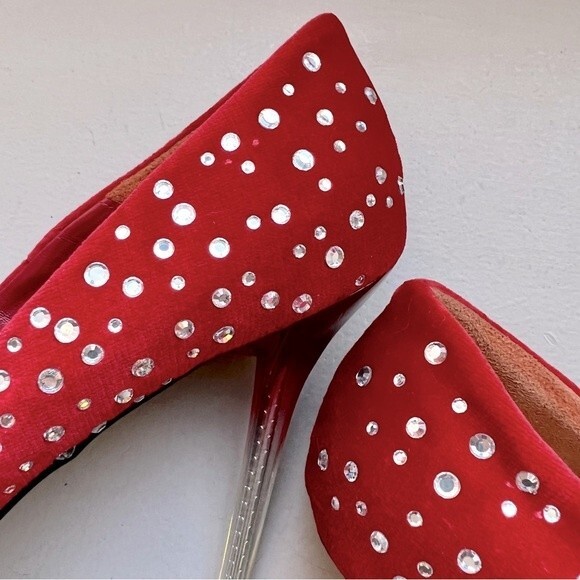 Roberto Botticelli Red Velvet & Rhinestone Heels Zebra Print EU 38 US 7.5 - 8 - Picture 8 of 15